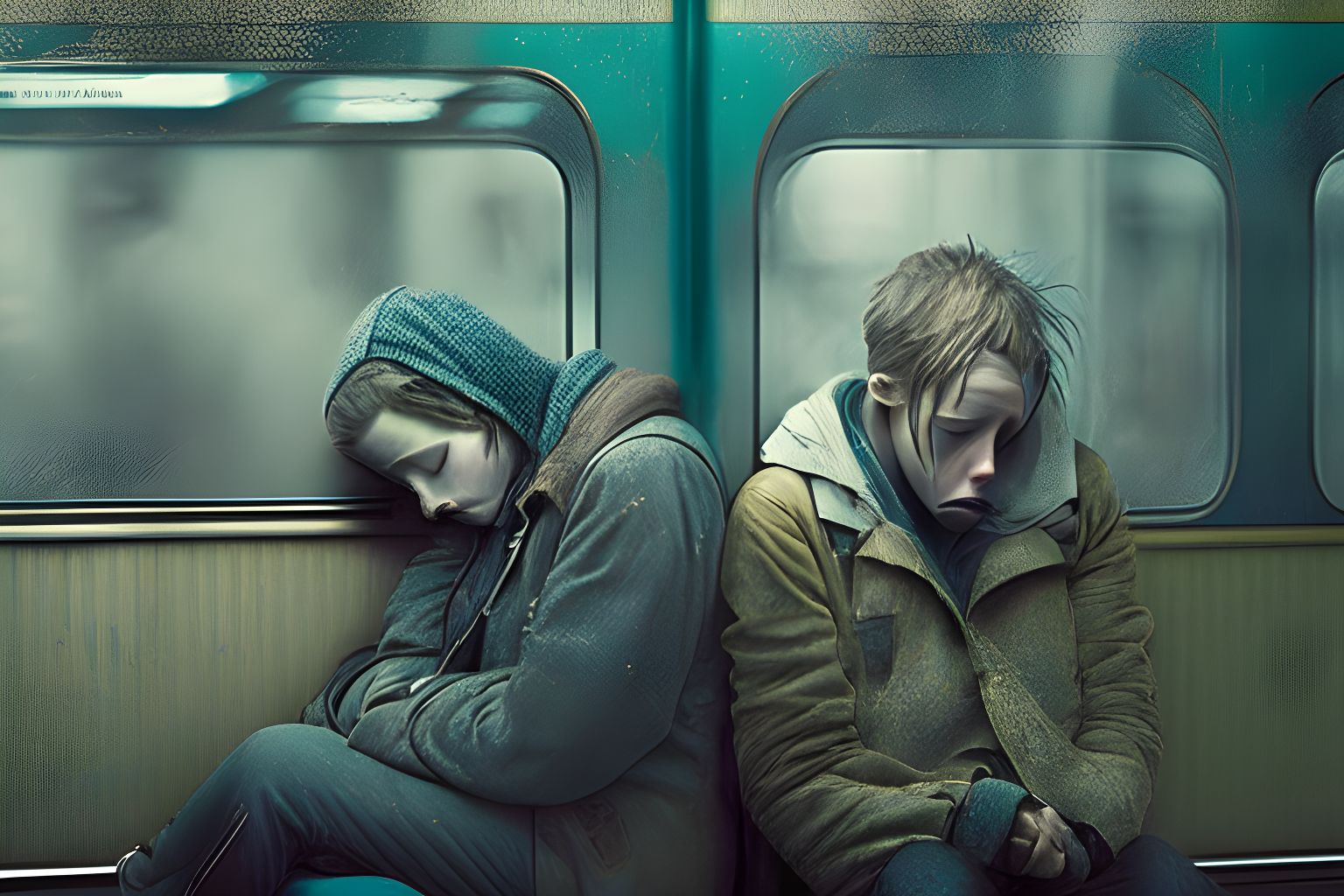 depressed people on a train