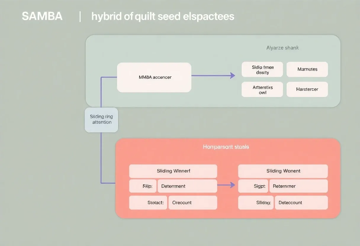 Diagram of SAMBA’s hybrid architecture combining Mamba and Sliding Window Attention for efficient, long-context processing.