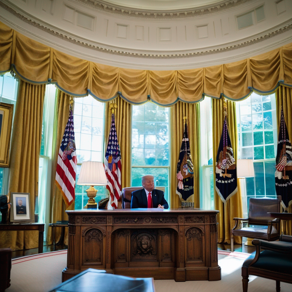 donald trump at the oval office looking out the window