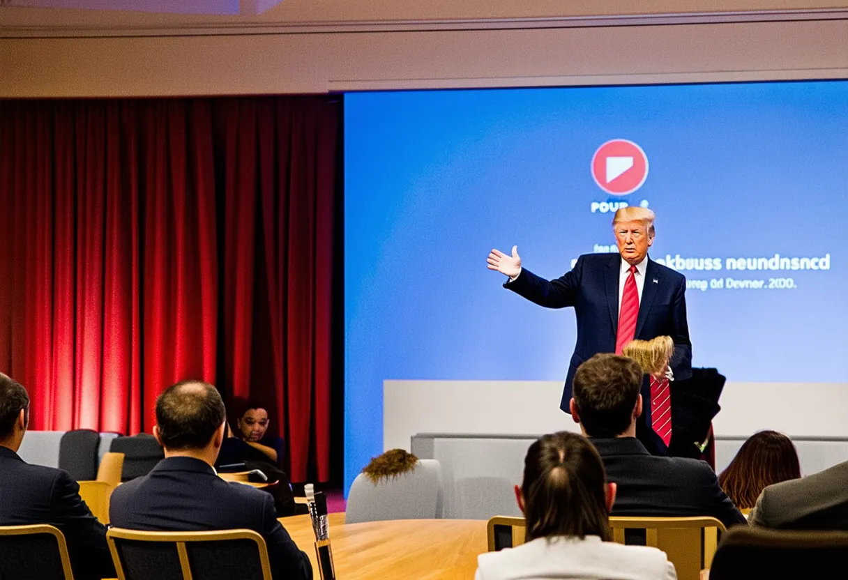 donald trump giving a presentation in front of an audience