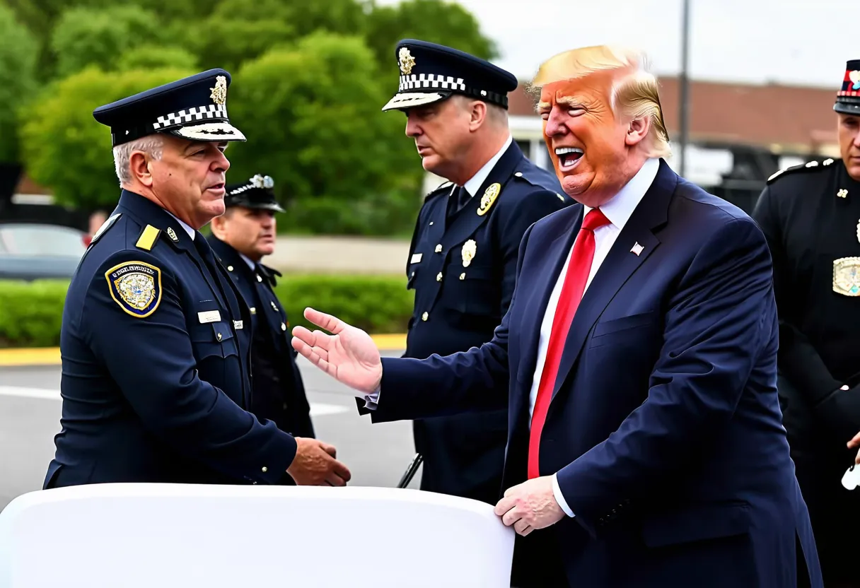 donald trump talking and laughing with police officers