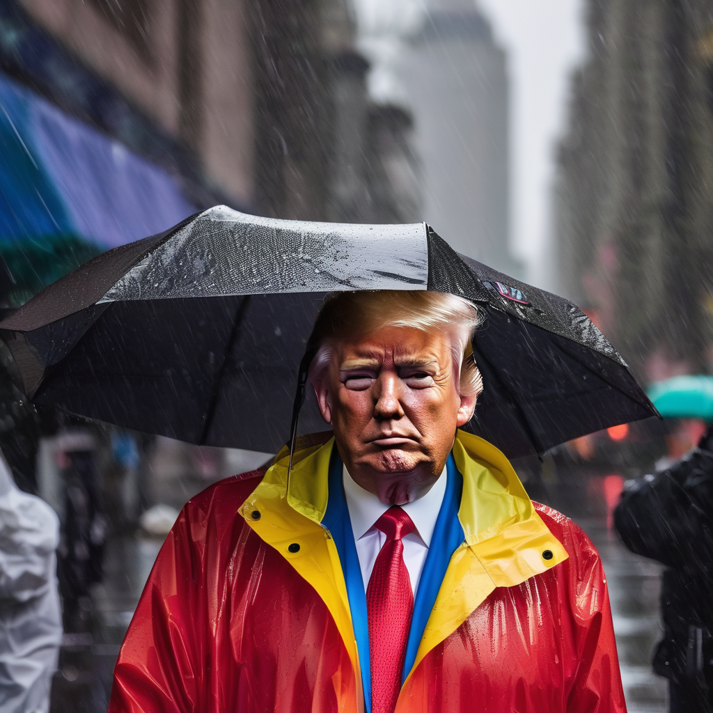 donald trump wearing a raincoat in the rain