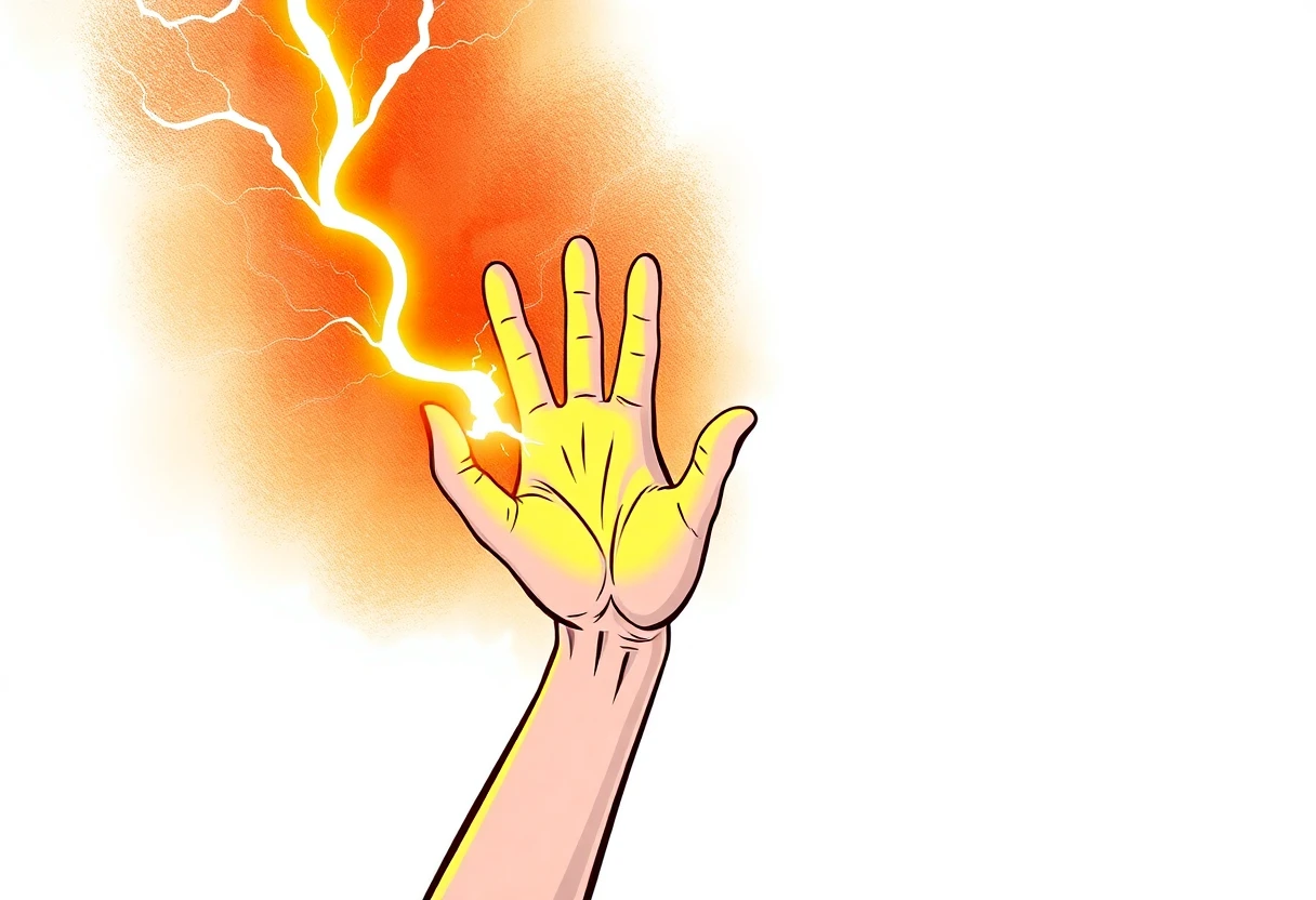 draw a female hand throwing a lightning bolt