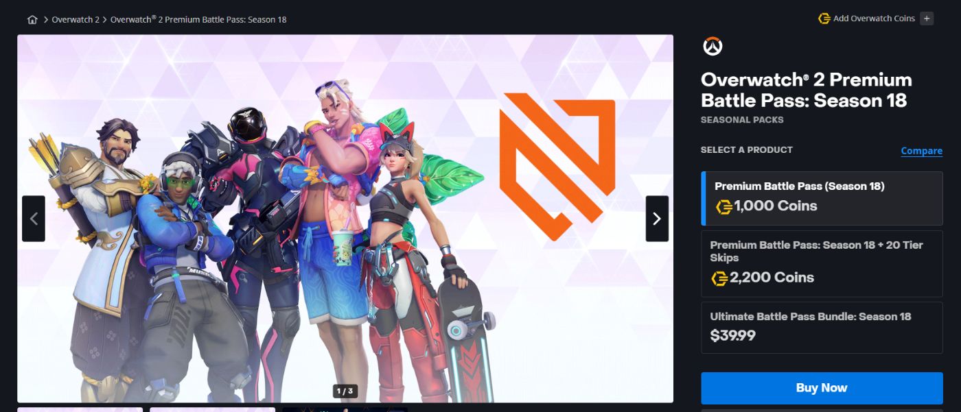 Screenshot of Overwatch 2 season 18 Premium Battle Pass. Source: https://us.shop.battle.net/en-us/product/overwatch-battle-pass