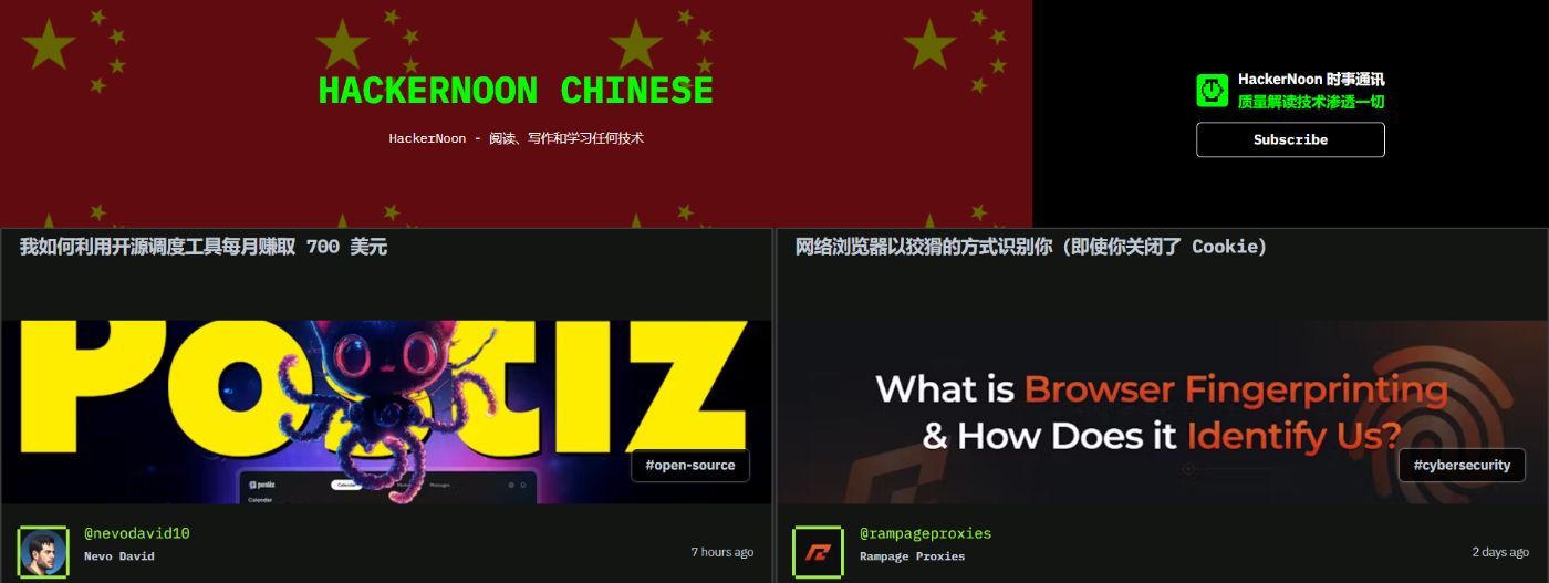 Chinese version of the HackerNoon homepage