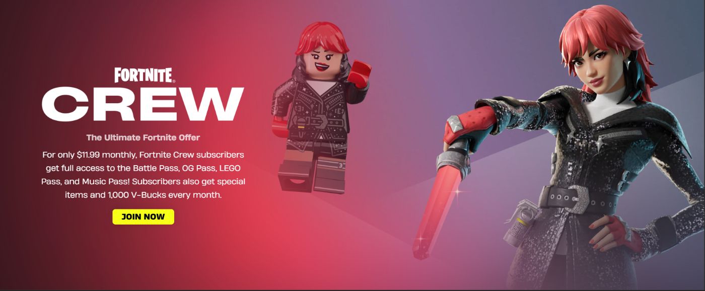 Screenshot of the Fortnite Crew subscription service. Source: https://www.fortnite.com/fortnite-crew-subscription?lang=en-US