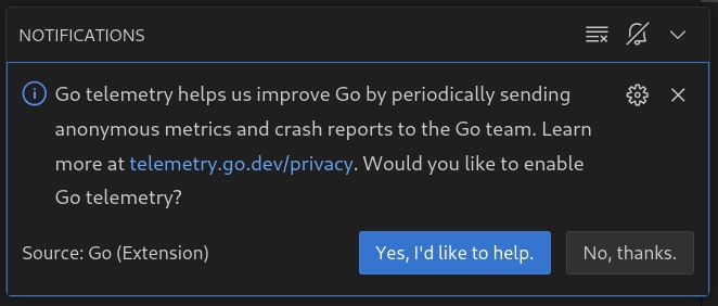 The telemetry prompt, as displayed by VS Code.
