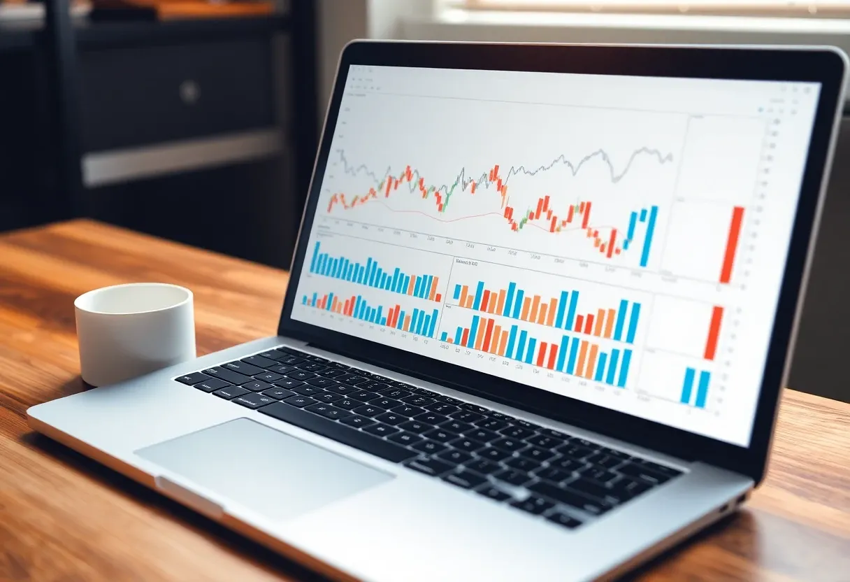 economic charts on a laptop screen