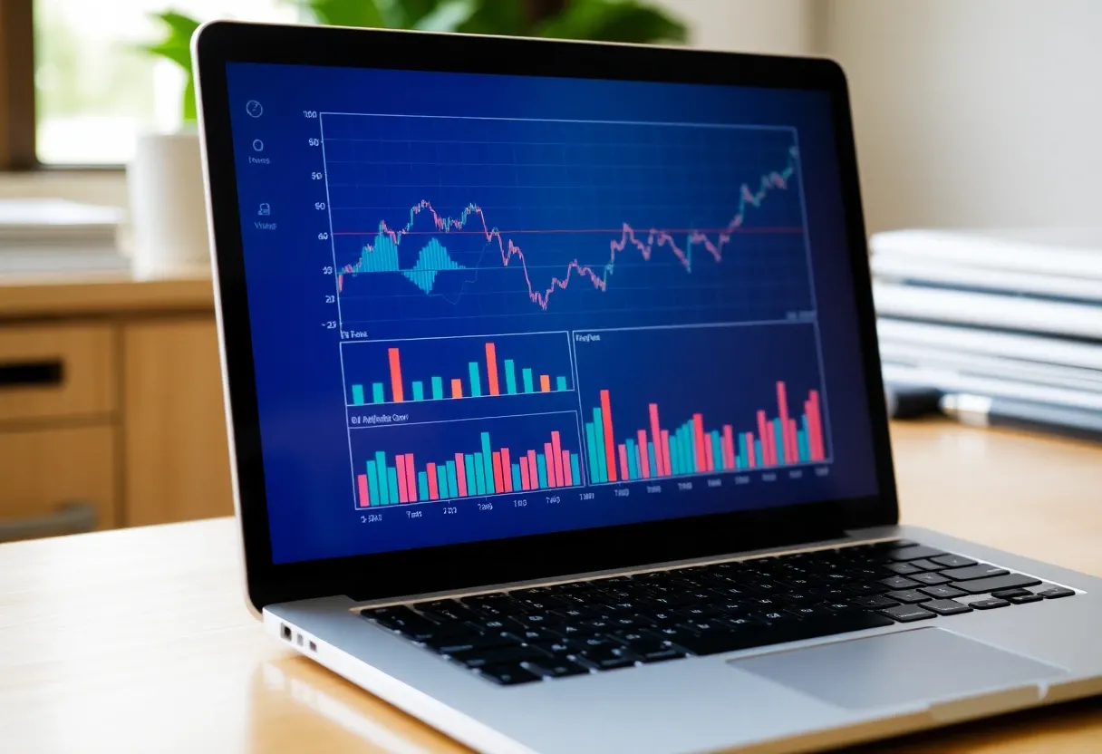 economic charts on a laptop screen