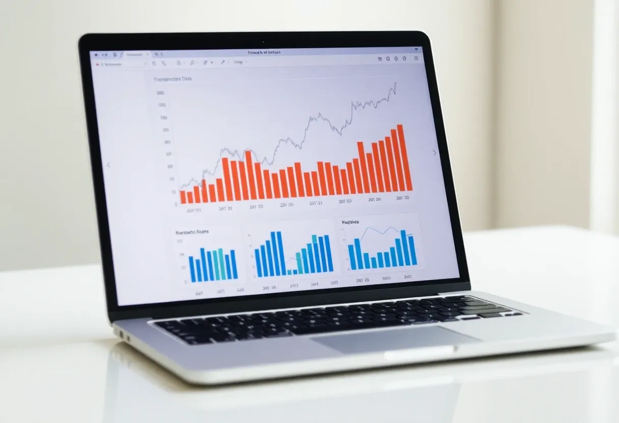 economic charts on a laptop screen