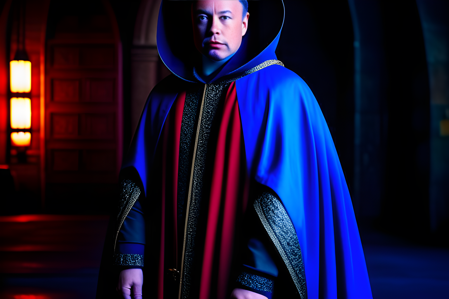 Elon Musk in medieval times wearing a wizard's robe