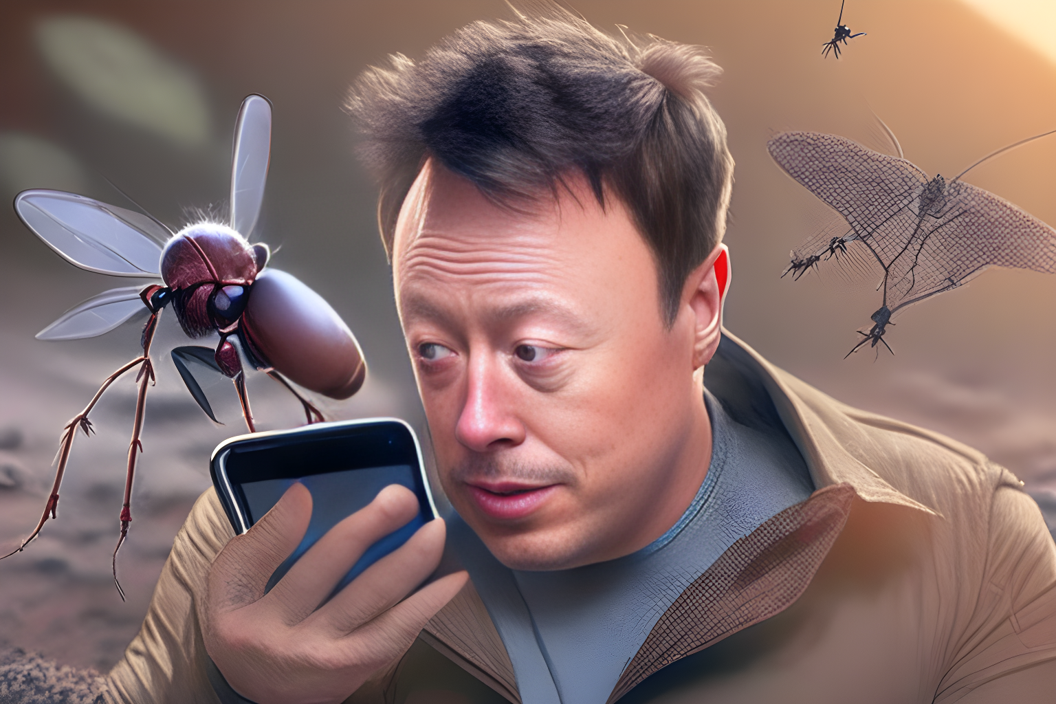 Elon musk playing with bugs on mobile app