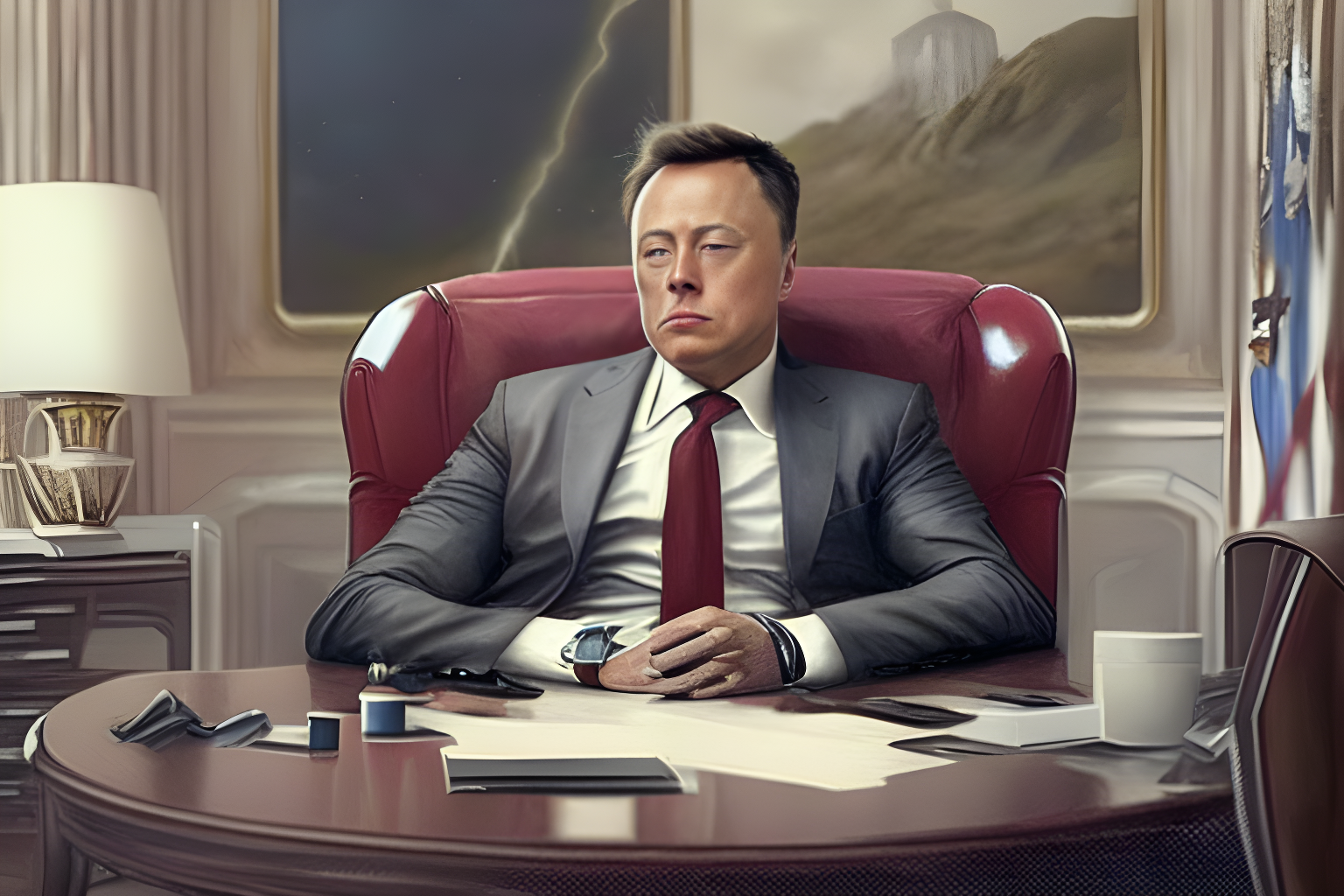 Elon Musk sitting in the oval office