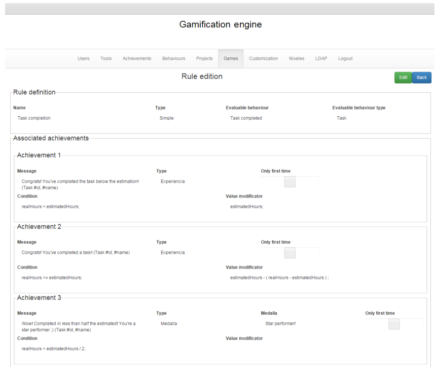 Fig. 5 Screenshot of the rule definition screen.