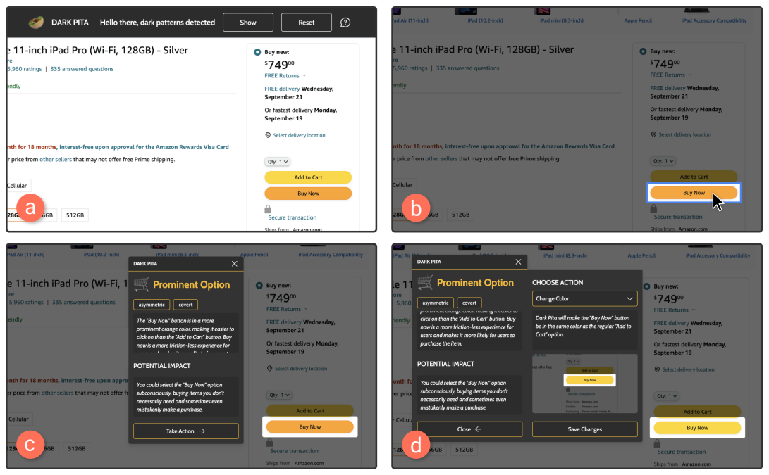 Fig. 3. An example scenario of how users might interact with Dark Pita on Amazon