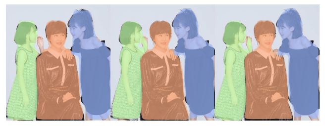 Figure 3. Variations of Masks for the Same Image in MHIM2K Dataset. Masks generated using R50-C4-3x, R50-FPN3x, R101-FPN-400e MaskRCNN models trained on COCO. (Optimal in color).