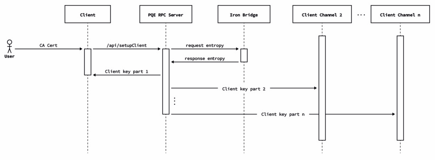 Figure 1: High-level schema of the first connection between the remote source of entropy and the blockchain node.