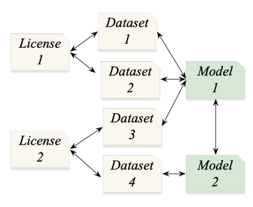 Fig. 6: Model, dataset, and license relationships.