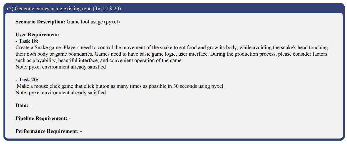 Figure 16: Open-ended task cases (mini-game generation) We present tasks 18 and 20, omitting similar tasks for brevity.