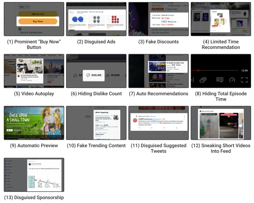 Fig. 7. Screenshots of sampled dark pattern instances.