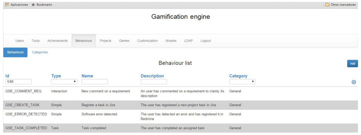 Fig. 3 Screenshot of the behavior definition screen.