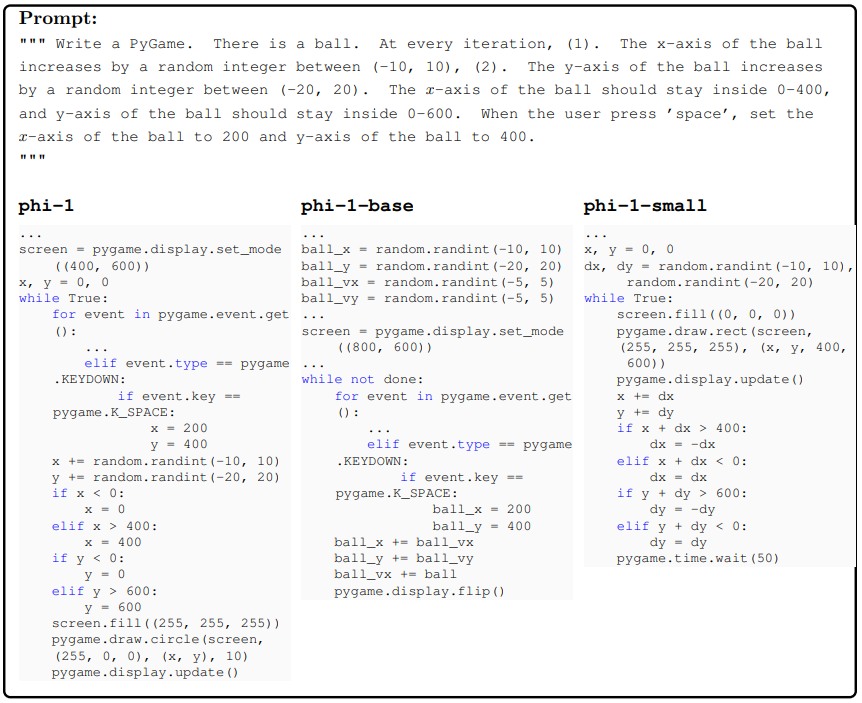 PyGame example. We start with a PyGame that asks the model to generate code to move a ball: