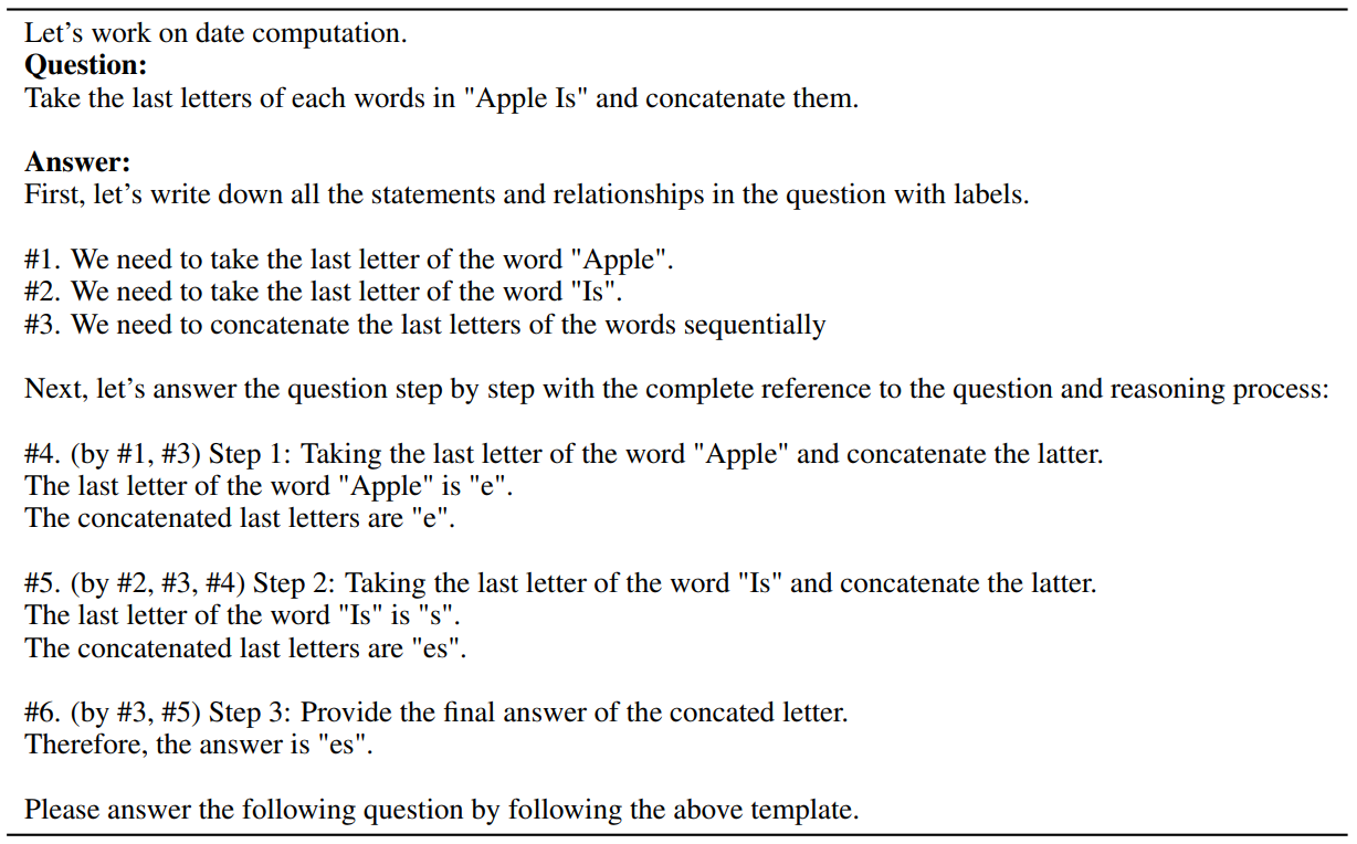  One-shot Natural Program prompt for reasoning chain generation on the Last Letters dataset.