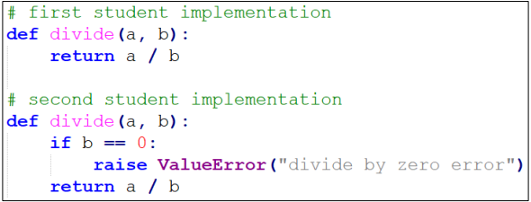 Figure 1: Students editing the same division function to purposefully give rise to a merge conflict.