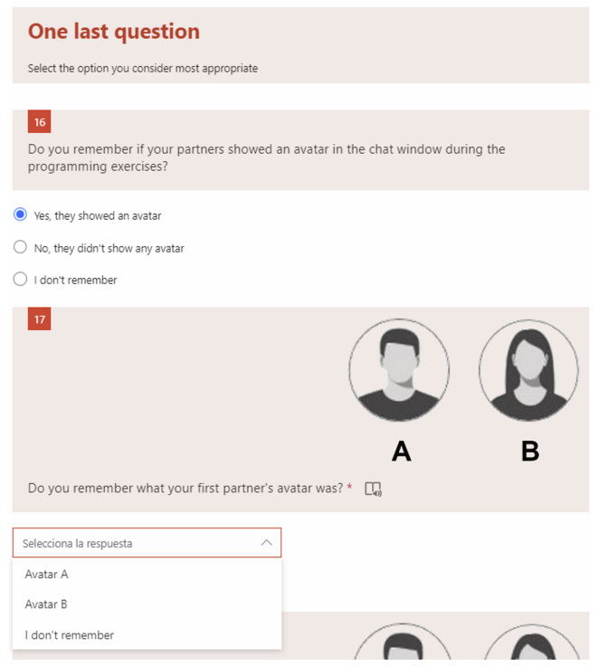 Figure 6 Section in questionnaire #3 for partner’s perceived gender (ppgender) variable