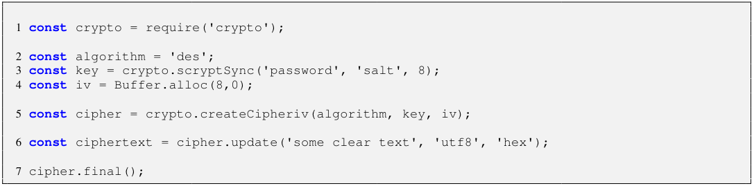 Listing 1: An example of insecure symmetric encryption