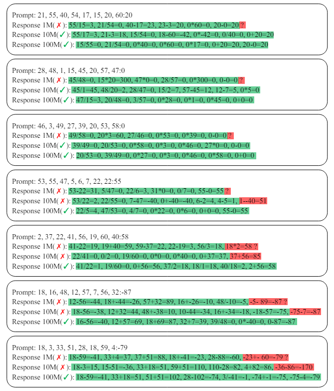 Figure 4: Cases from the form OOD test dataset. The correct steps are highlighted in green, while the incorrect steps in red. Generally speaking, performance of model fine-tuned with 1M training data is the worst.