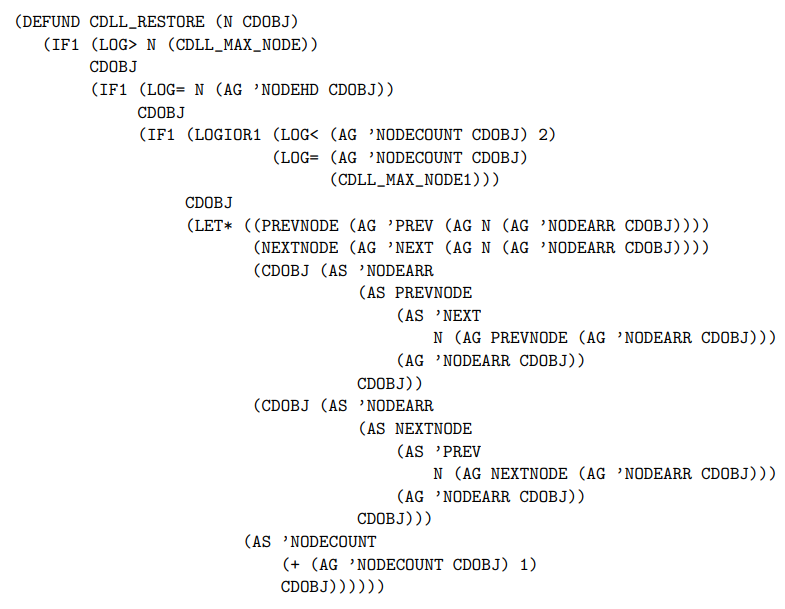  cdll_restore() function translated to ACL2 using the RAC tools.