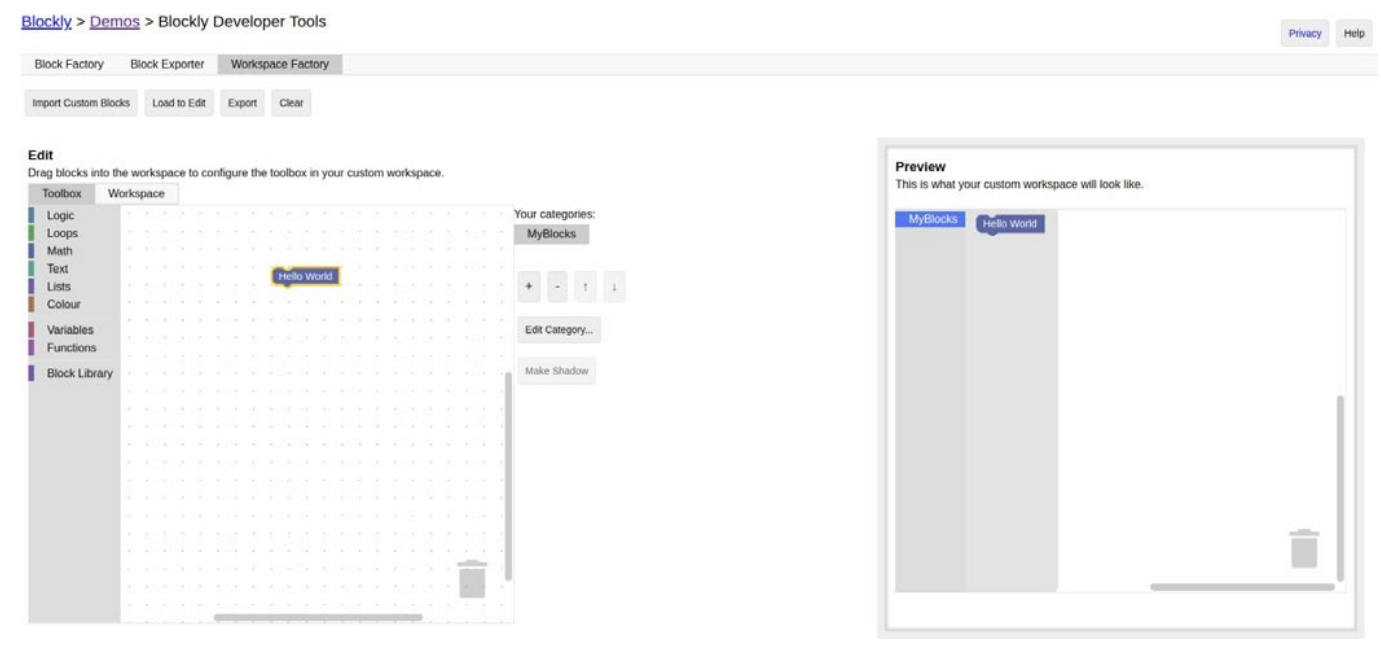  Step 3. Add the custom block to the newly created category in Blockly.