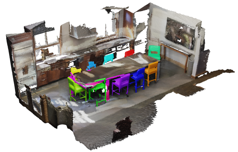 Figure 12: Additional qualitative results on ScanNet200. with text prompt "Chair".