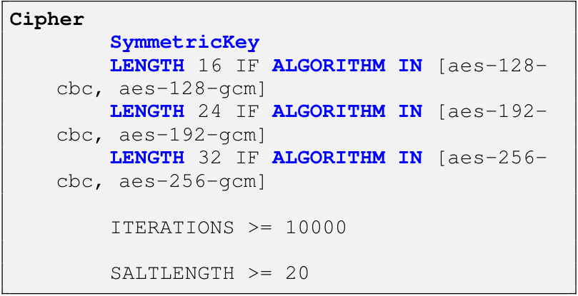 Listing 5: Symmetric key constraints