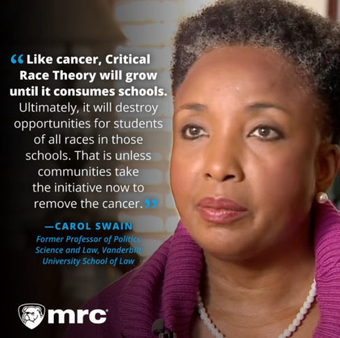 Figure 7. Anti-CRT meme which depicts Professor Carol Swain as a Black woman critical of CRT