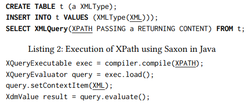  Execution of XPath using Oracle Database