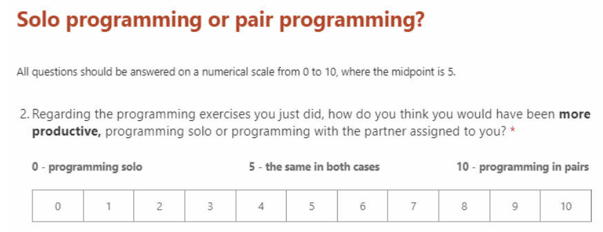 Figure 5 First response item for pp variable in questionnaires #1 & #2 as presented to the subjects