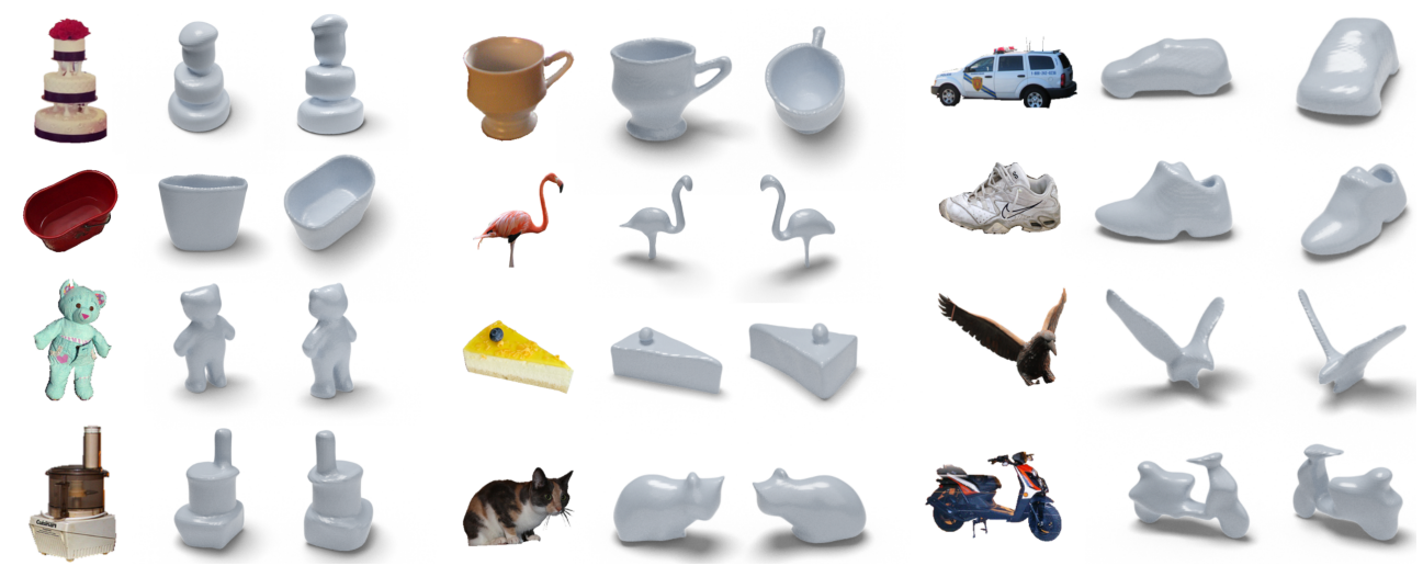 Figure 2. ZeroShape reconstructions from in-the-wild images. Our method produces detailed and accurate object reconstructions from single-view images on a diverse set of objects.