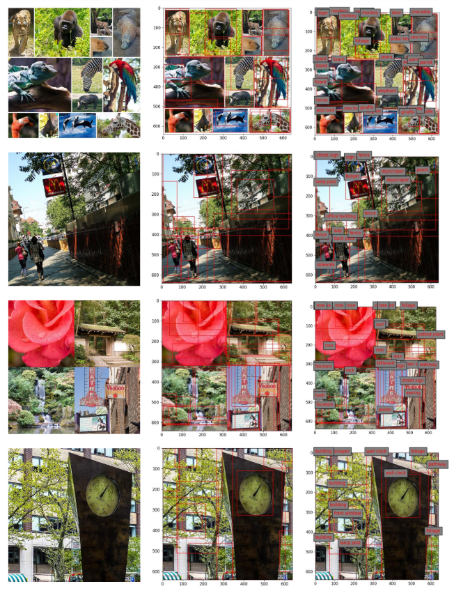 Figure 4: From left to right: input image, foreground detection results, and concept retrieval results. All the testing images are from COCO dataset (Lin et al. 2014).