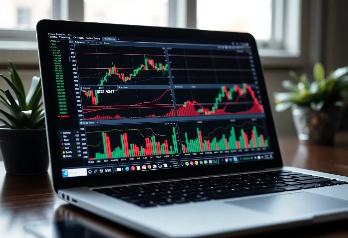 financial charts on a laptop screen