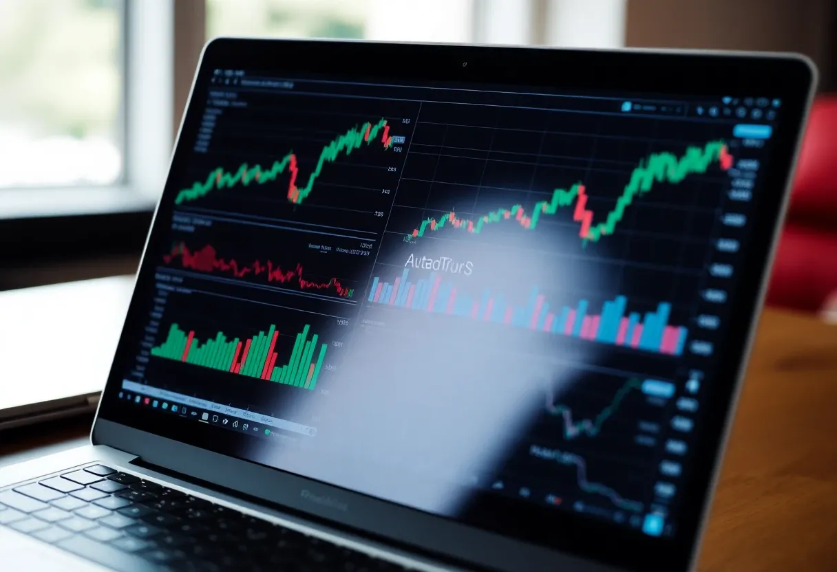 financial charts on a laptop screen