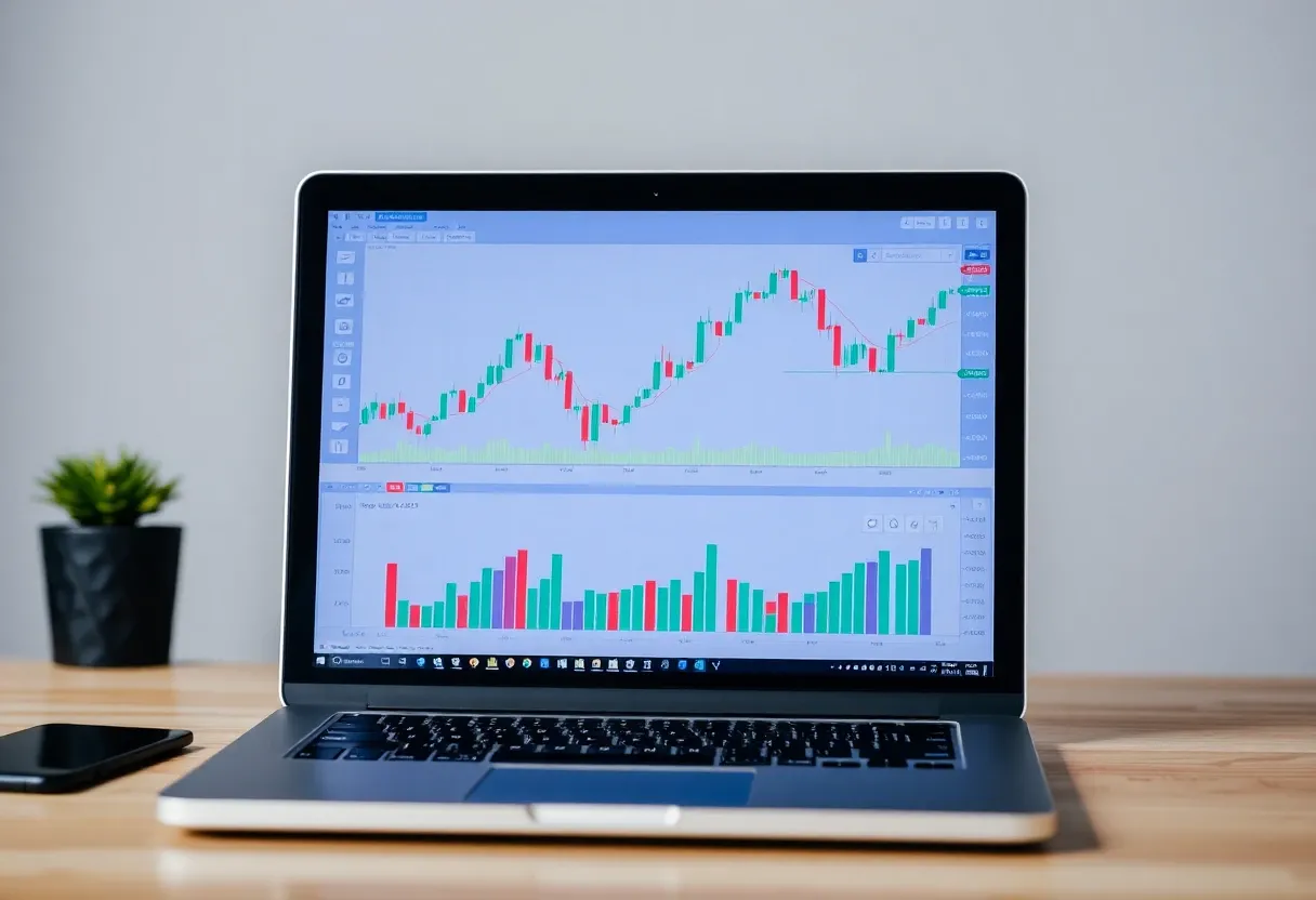 financial charts on a laptop screen