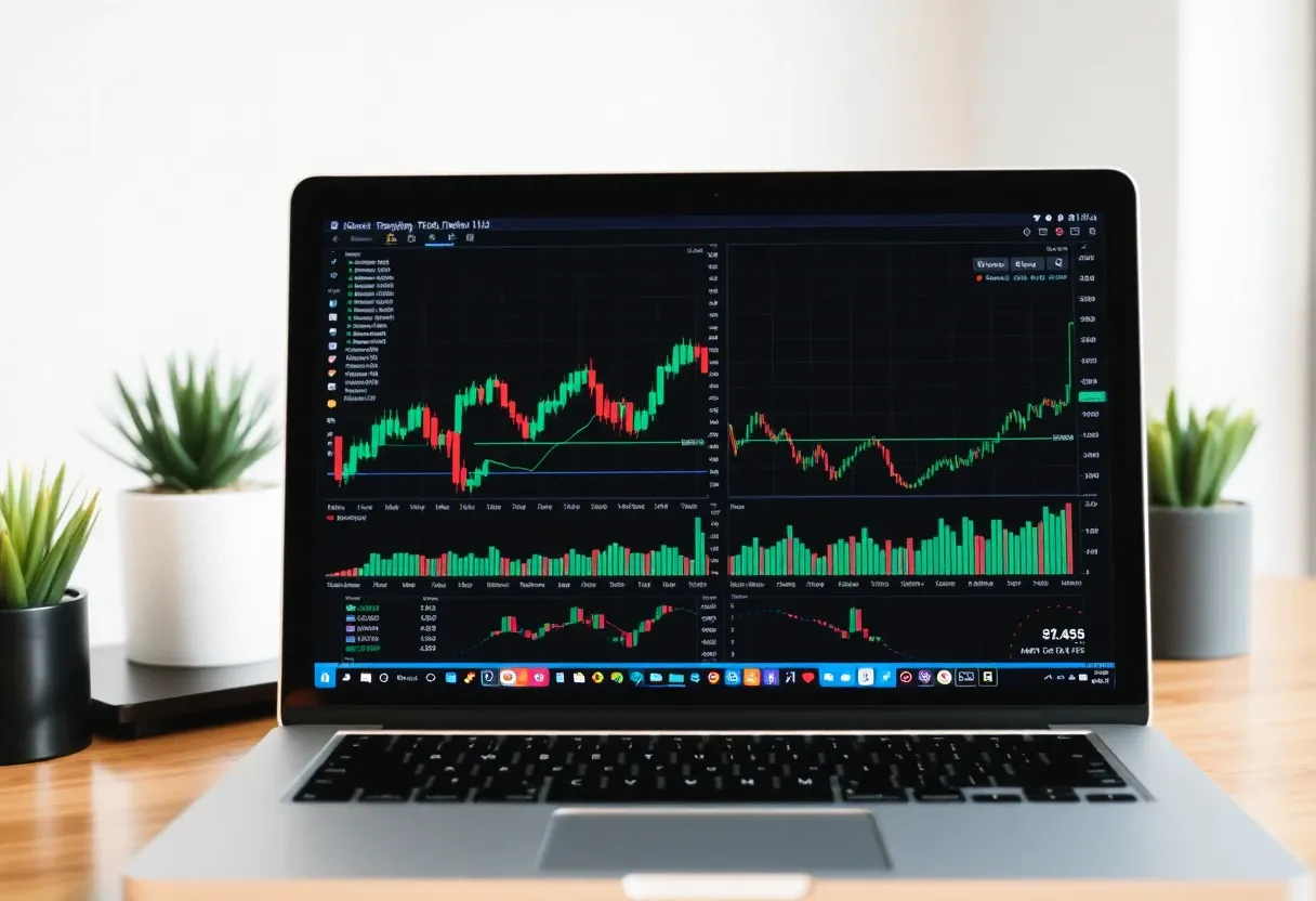 financial charts on a laptop screen