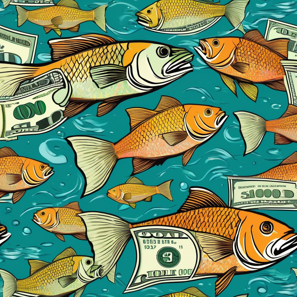 fish in the ocean eating dollar bills