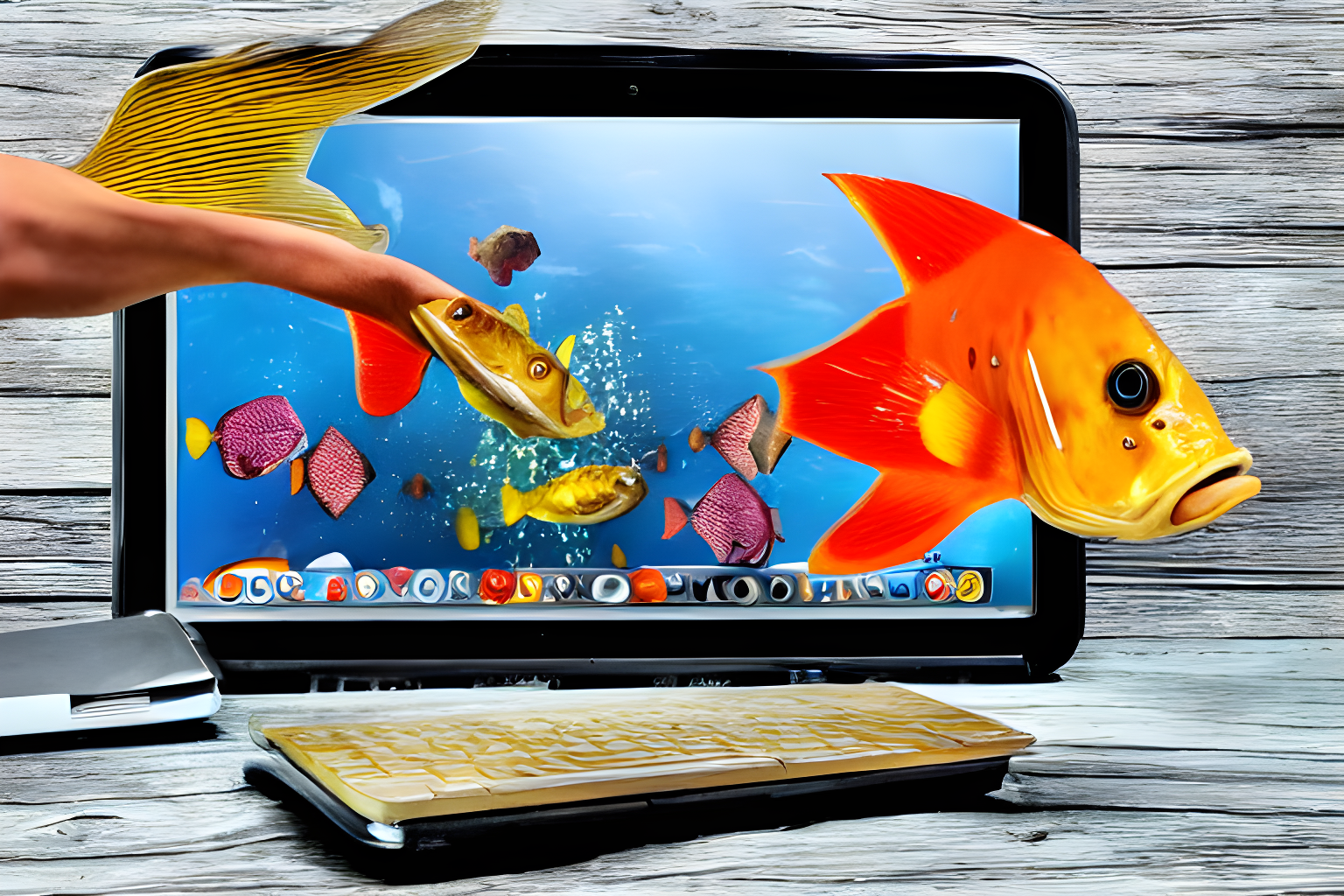 fish with laptop