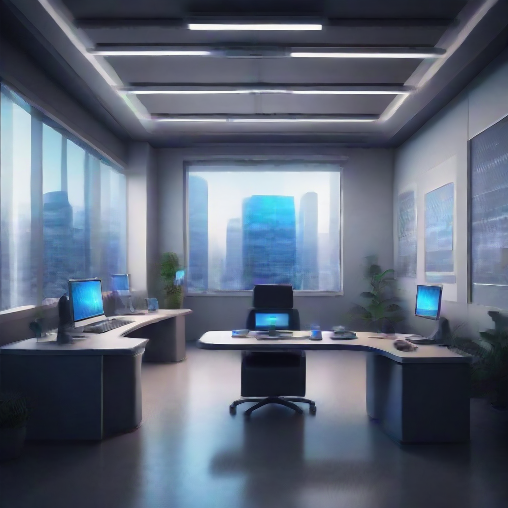 futuristic tech in a business office realistic