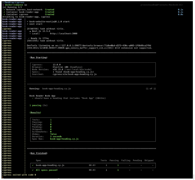 cypress running in terminal